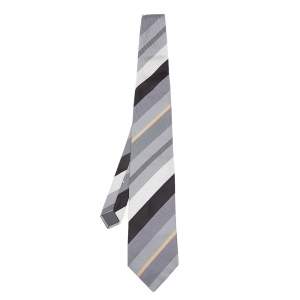 Pre Owned Lanvin Grey Striped Silk Tie