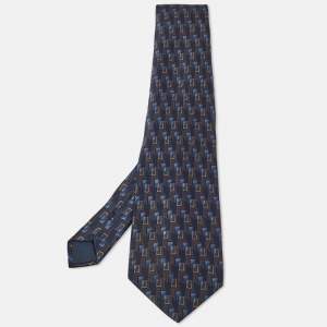 Lanvin Blue Printed Satin Silk Traditional Tie 