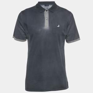 مملوكة مسبقًا Lanvin Navy Blue Embroidered Cotton Distressed Polo T-Shirt XL 