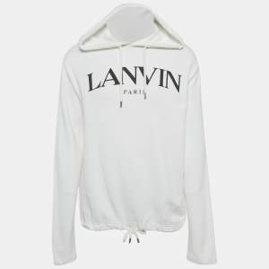 Pre Owned Lanvin White Logo Print Cotton Knit Hoodie XL