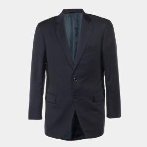 Pre Owned Lanvin Navy Blue/Black Wool Tailored Blazer L  