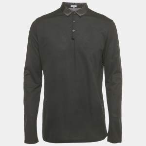 مملوكة مسبقًا Lanvin Black Pique Long Sleeve Polo T-Shirt L