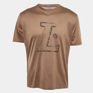مملوكة مسبقًا Lanvin Brown Flocked Jersey T-Shirt M