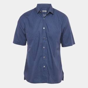 Pre Owned Lanvin Blue Checks Cotton Short Sleeve Shirt L