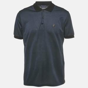 Pre Owned Lanvin Navy Blue Cotton Logo Patch Polo T-Shirt M