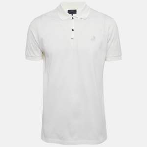 Pre Owned Lanvin White Cotton Embroidered Polo T-Shirt L