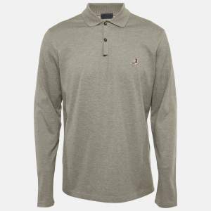 Pre Owned Lanvin Grey Cotton Patch Detail Full Sleeve Polo T-Shirt M
