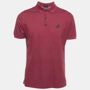 Pre Owned Lanvin Maroon Logo Patch Cotton Polo T-Shirt M