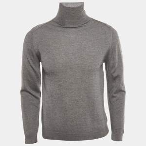 مملوكة مسبقًا Lanvin Grey Wool Knit Mock Neck Sweater M