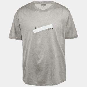 مملوكة مسبقًا Lanvin Grey Logo Reflective Tape Printed Cotton Knit T-Shirt 3XL