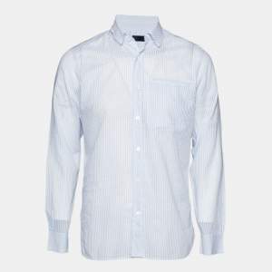 Pre Owned Lanvin Blue Gingham Raw Edge Shirt M