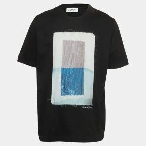 Pre Owned Lanvin Black Archives Print Patch Cotton Crewneck T-Shirt XL