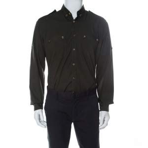 Lanvin Safari Green Cotton Button Down Shirt L 