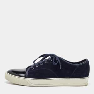 Lanvin Navy Blue/Black Suede and Patent Leather Low Top Sneakers Size 44