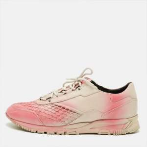Pre Owned Lanvin Size 44 Pink/White Leather Lace Up Sneakers
