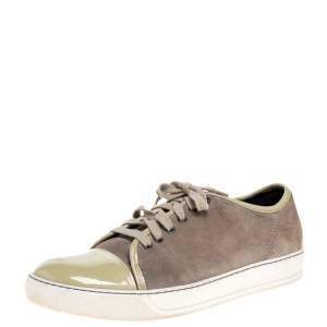 Lanvin Olive Suede and Patent Leather DDB1 Low Top Sneakers Size 42