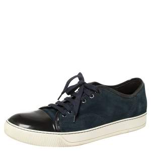 Lanvin Blue/Black Suede and Patent Leather Low Top Sneakers Size 42