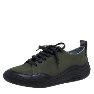 Lanvin Green/Black Canvas And Leather Sneakers Size 41