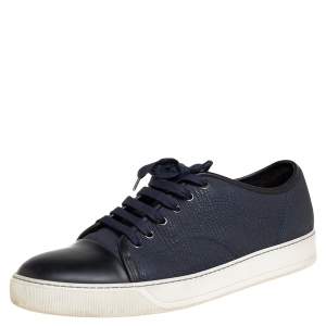 Lanvin Navy Blue/Black Textured Leather DBB1 Low Top Sneakers Size 44