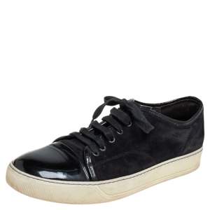 Lanvin Black Suede and Patent Leather DDB1 Low Top Sneakers Size 41