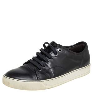  Lanvin Black Leather Low Top Sneakers Size 41