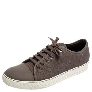 Lanvin Taupe Textured Leather Lace Up Sneakers Size 43