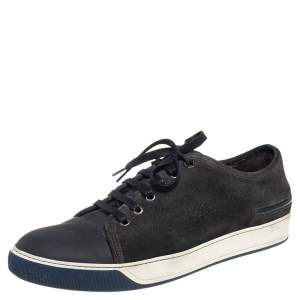 Lanvin Black Suede and Leather Cap Toe Low Top Sneakers Size 44