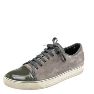 Lanvin Green/Grey Patent And Suede Leather Low Top Sneakers Size 43