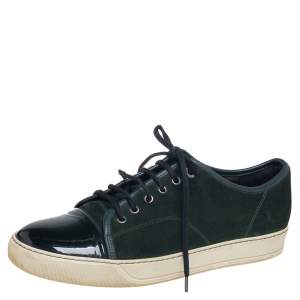 Lanvin Green Patent And Suede Low Top Sneakers Size 42