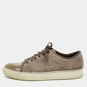 Lanvin Dark Grey/Olive Green Suede and Patent Leather DDB1 Low Top Sneakers Size 42
