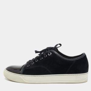Lanvin Black/Navy Blue Suede and Patent Low Top Sneakers Size 41 