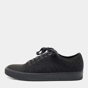 Lanvin Dark Grey Tweed and Rubber Low Top Sneakers Size 41