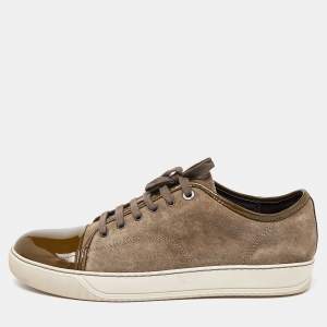Lanvin Brown/Green Patent and Suede Leather Low Top Sneakers Size 45