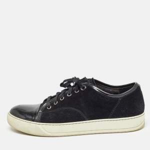 Lanvin Black Suede and Patent Cap Toe Low Top Sneakers Size 40