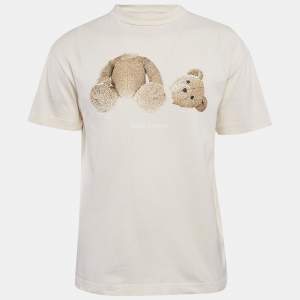 Palm Angels Cream Bear Print Cotton Oversized T-Shirt M