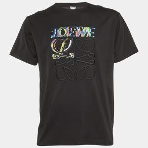 Loewe Black Glitch Anagram Embroidery Cotton Crew Neck T-Shirt M