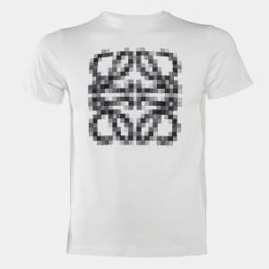 Loewe White Pixelated Anagram Embroidered Cotton T-Shirt XS