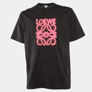 Loewe Black Neon Anagram Embroidered Cotton Crew Neck T-Shirt L