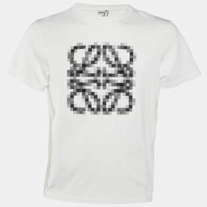 Loewe White Anagram Pixel Embroidered Cotton Crew Neck T-Shirt L