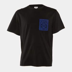 Loewe Black Cotton Knit Contrast Anagram Logo Embroidered T-Shirt L