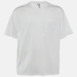 Pre Owned Loewe White Cotton Anagram Pocket Relaxed Fit T-Shirt M