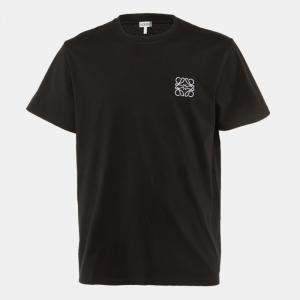 مملوكة مسبقًا قميص لويفي أسود قطن مطرّز أناجرام ياقة دائرية كبير جدًا