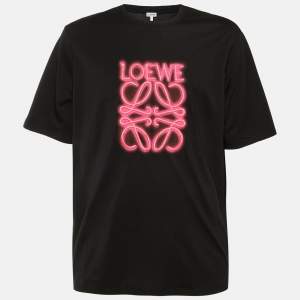 مملوكة مسبقًا Loewe Black Cotton Neon Anagram Embroidered T-Shirt XL