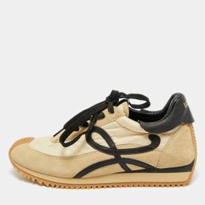 مملوكة مسبقًا Loewe Size 42 Beige/Black Nylon and Suede Lace Up Sneakers