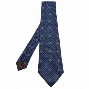 Loewe Navy Blue Logo Motif Silk Tie