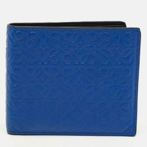Pre Owned Loewe Anagram Embossed Blue Leather Bifold Wallet