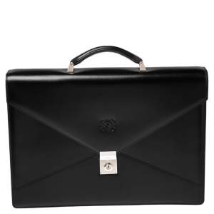Loewe Black Leather Anagram Embossed Briefcase
