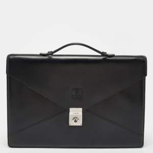 Loewe Black Glossy Leather Slim Briefcase