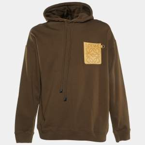 Loewe Dark Olive Green Knit Anagram Pocket Detail Hoodie M