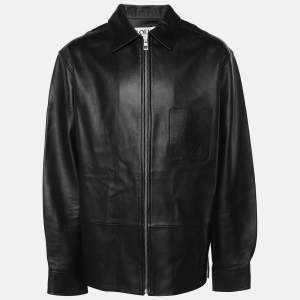 Loewe Black Leather Logo Embossed Zip Jacket M